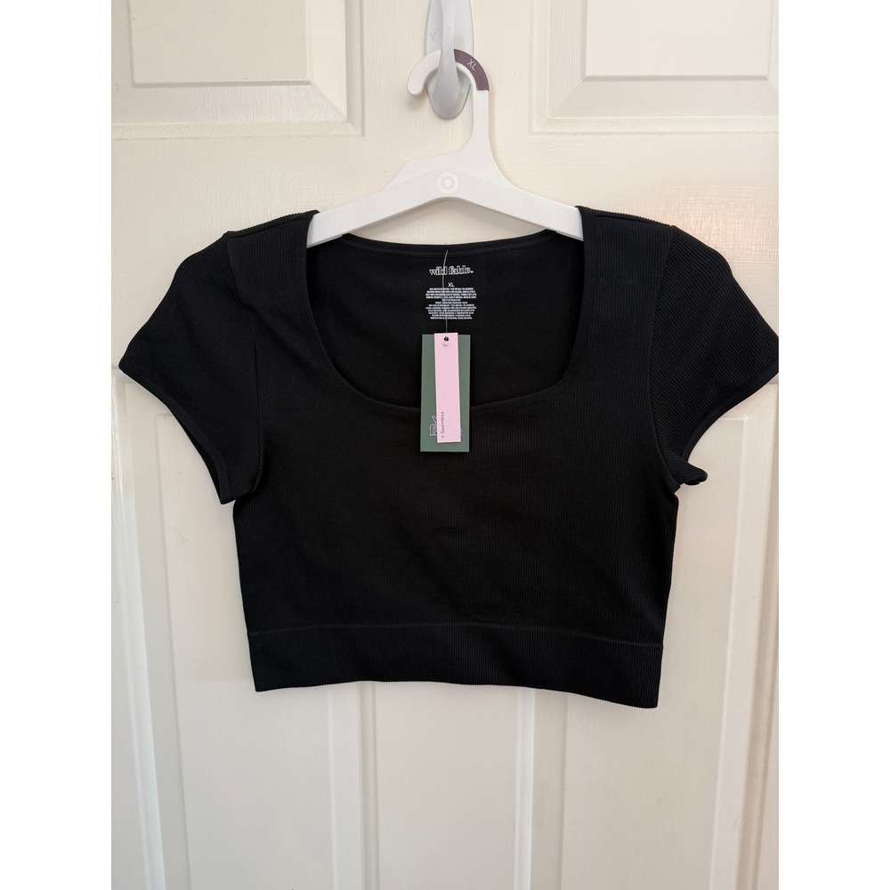 Wild Fable Womens XL Black Seamless Ribbed Square Neck Crop Top NWT